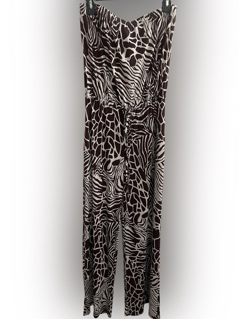 Bisou Bisou Jumpsuit Animal Print Wide-Leg Brown & White Size 10
